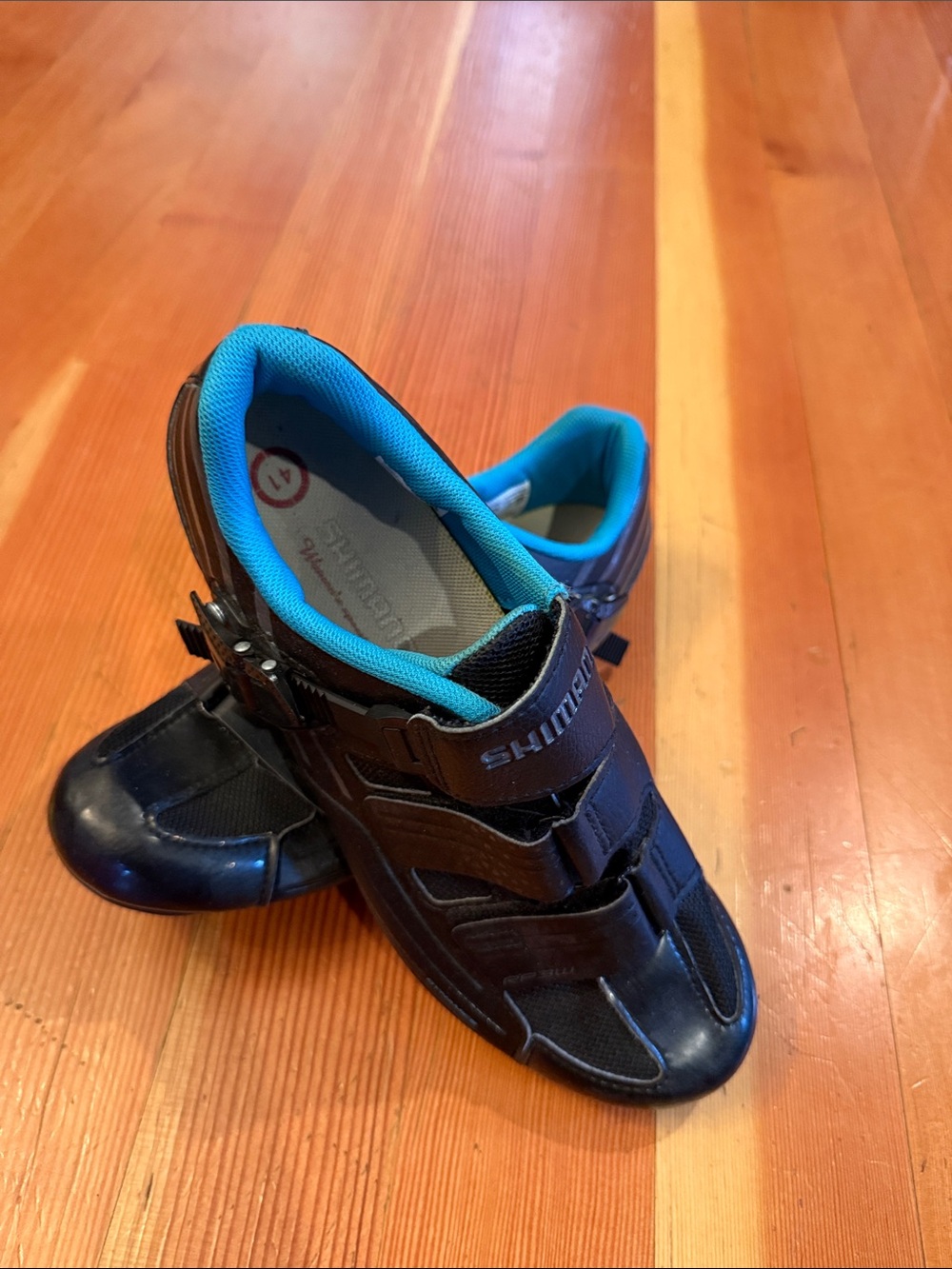 Shimano Black Cycling Shoes with Bright Blue Lining